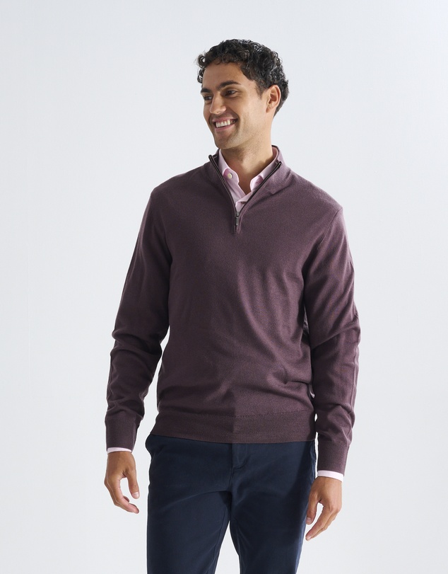 3 Wise Men - 3 Wise Men Harvey Zip Neck Merino Knit - Merlot