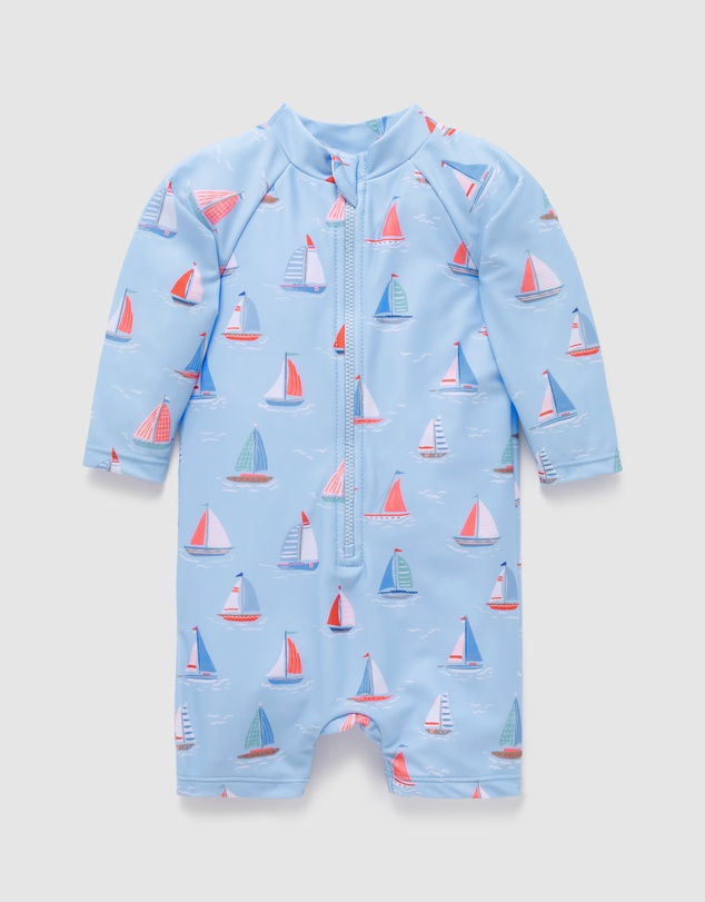 Purebaby - Printed Long Sleeve Rashie Sunsuit- Kids-Babies
