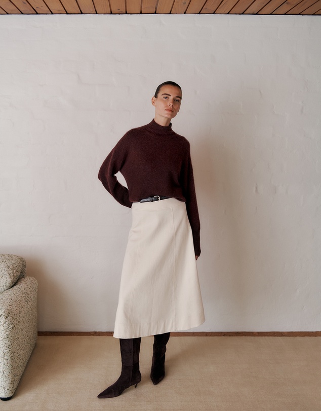 Trenery - Natural Seed Denim Panelled Skirt in Ecru