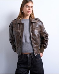 TOPSHOP - Faux Leather Ovoid Sleeve Bomber Jacket