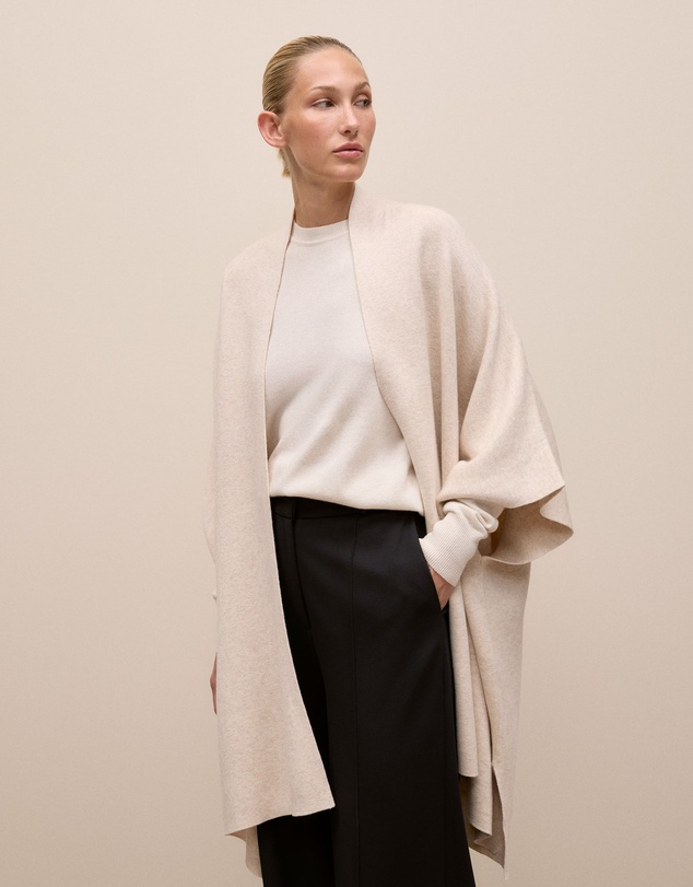 Trenery - Cotton Cashmere Blend Poncho in Oat Marle