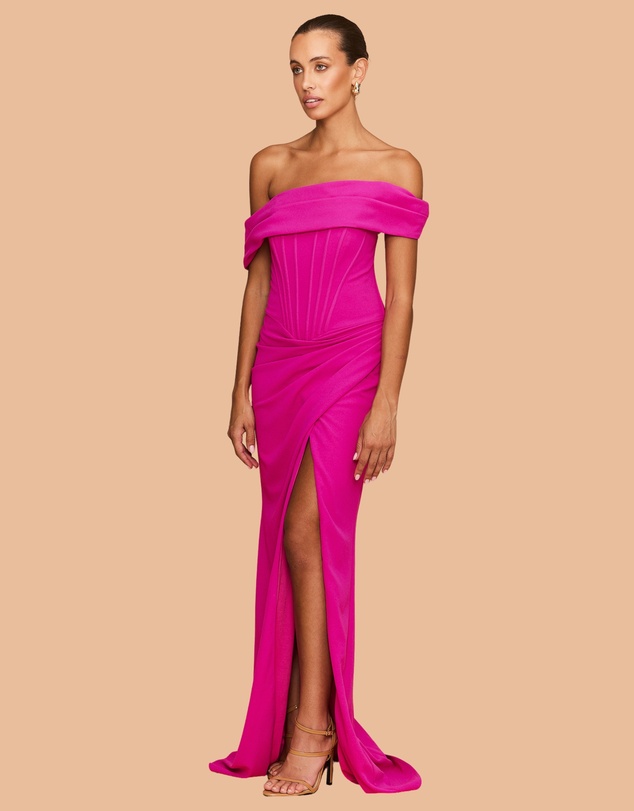 CATHERINE FERRARO - Sapphire Off Shoulder Gown
