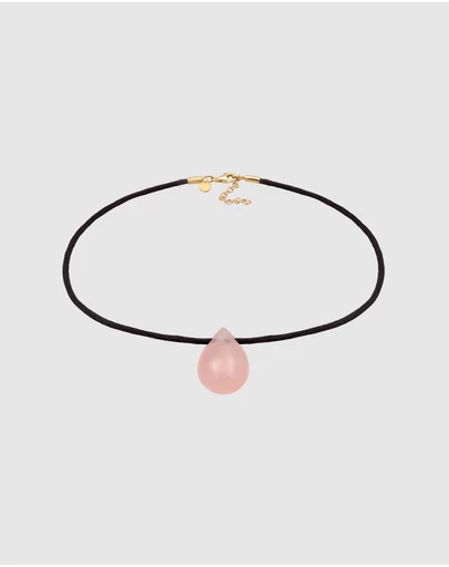 Elli Jewelry - Necklace Choker Drop Pendant Satin With Quartz Pink In 925 Sterling Silver Gold Plated