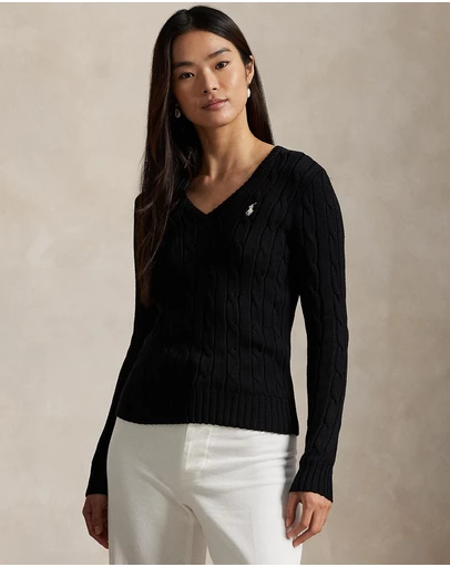 Polo Ralph Lauren - Cable-Knit Cotton V-Neck Sweater