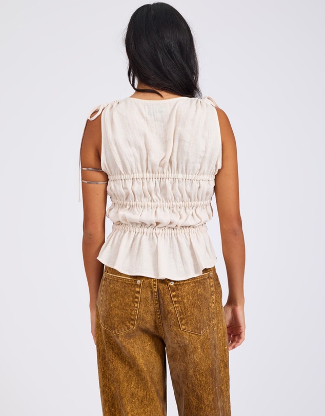 ONE TEASPOON - Evelyn Gathered Ruched Tie Top - Cream