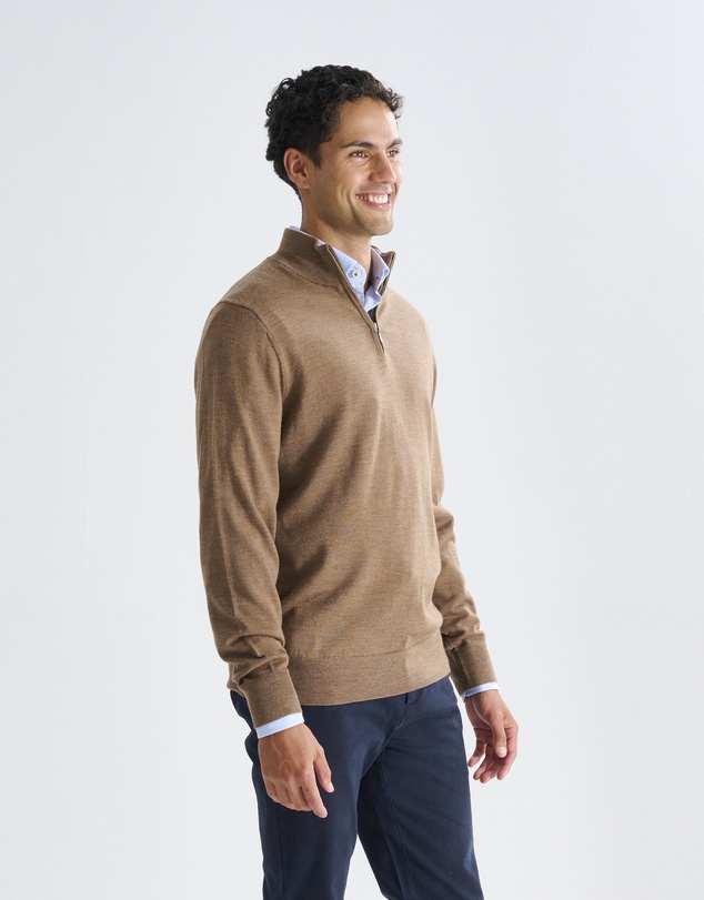 3 Wise Men - 3 Wise Men Harvey Zip Neck Merino Knit - Ale