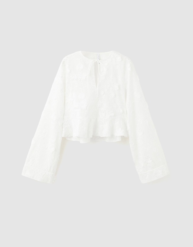 M.N.G - Cotton Blouse with Floral Embroideries