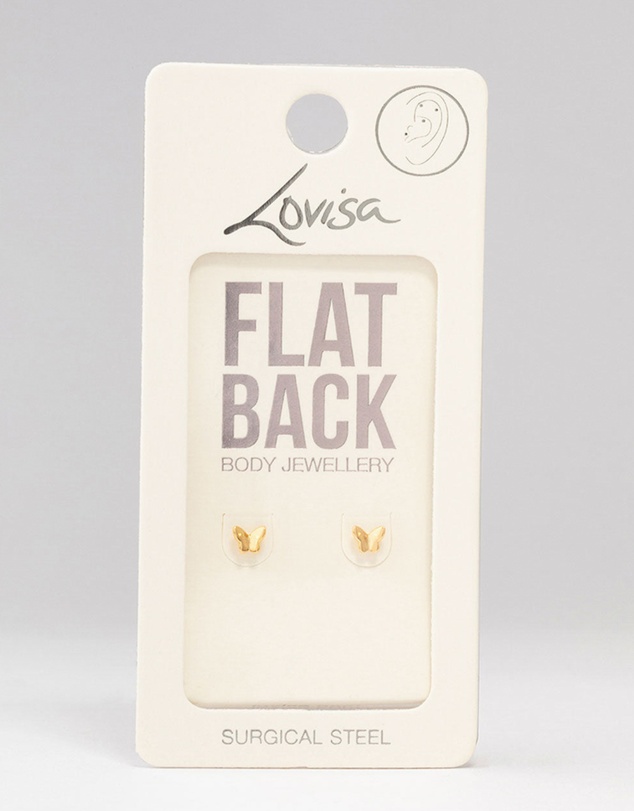 Lovisa - Gold Plated Surgical Steel Metal Butterfly Flat Backs 2-Pack