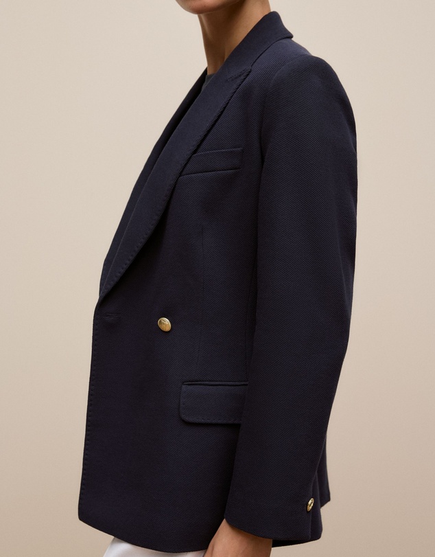 Trenery - Pique Blend Double Breasted Blazer in Night Sky