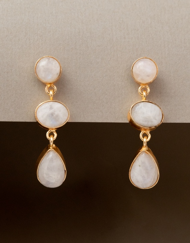 Meshca - 3 Stone Rainbow Moonstone Earrings