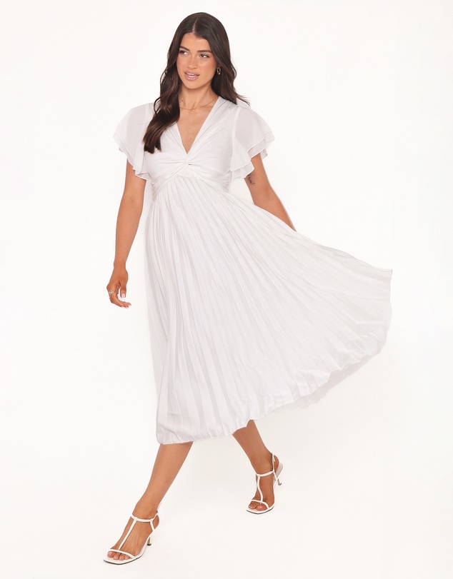 Petal & Pup - Nova Flutter Sleeve Midi Dress - White