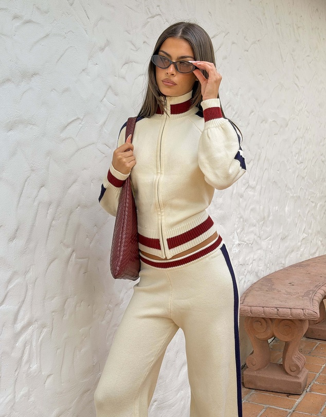 Beginning Boutique - Liberty Cream Knit Jacquard Zip Sweater