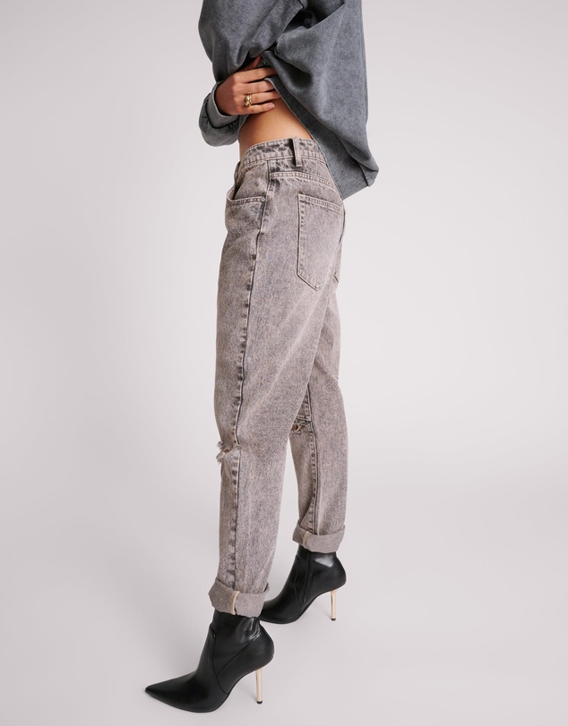 ONE TEASPOON - Saints Low Waist Boyfriend Denim Jeans - Dusty Smoke