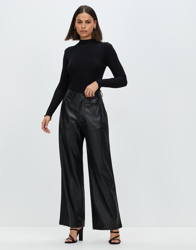 Atmos&Here - Ciara Wide Leg Leather Look Pants