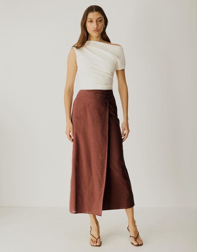 Atmos&Here - Alva Linen Blend Wrap Midi Skirt