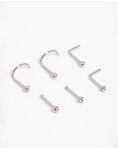 Lovisa - Titanium Cubic Zirconia Classic Nose Studs 6-Pack