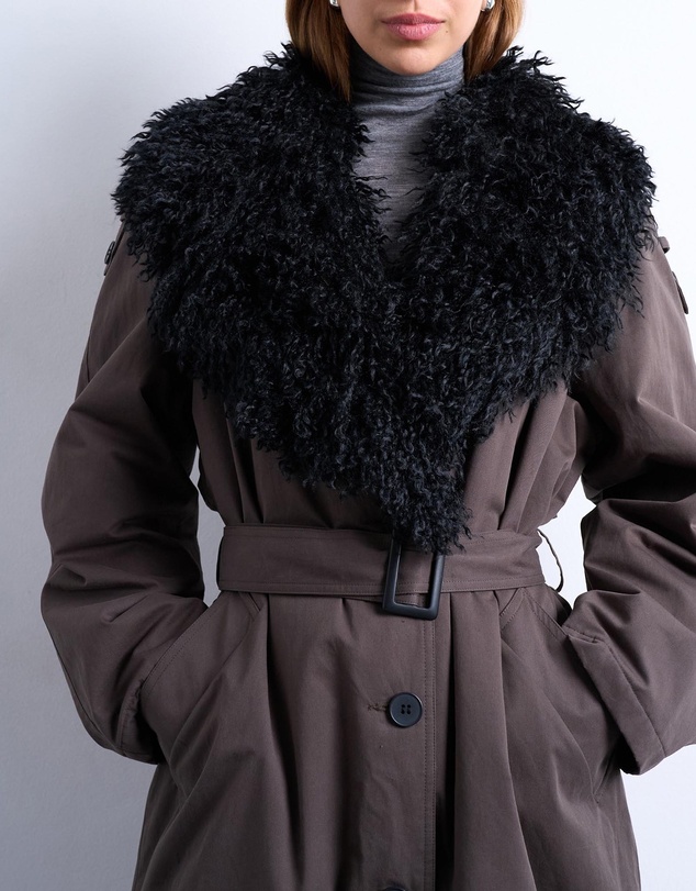 TOPSHOP - Faux Fur Collar Belted Trench Coat