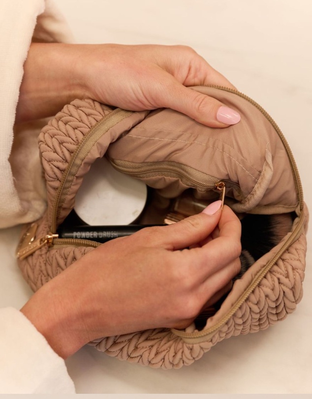 Sky Gazer - Luxe Quilted Make-Up & Toiletry Bag Set (Dark Beige)