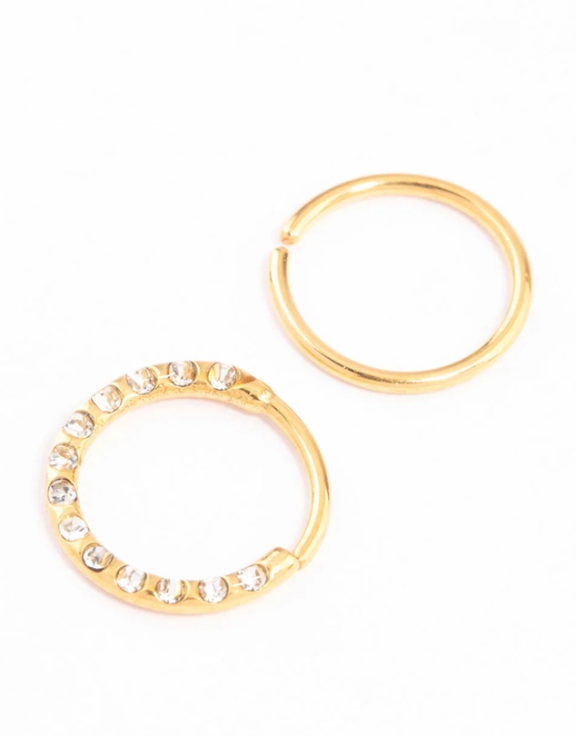 Lovisa - Gold Plated Titanium Cubic Zirconia Textured Nose Ring Pack