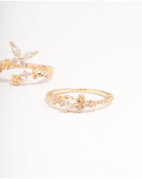 Lovisa - Gold Plated Floral Stone Ring Pack