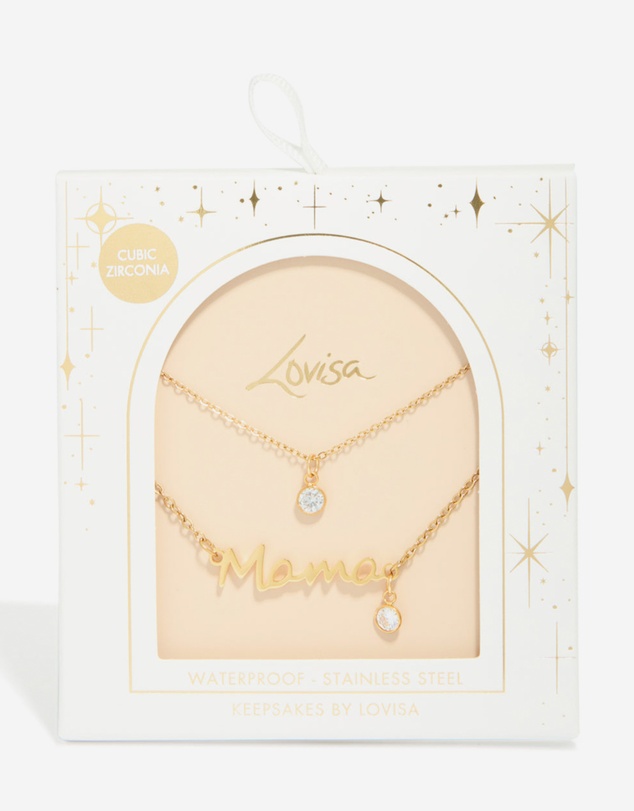 Lovisa - Waterproof Gold Plated Stainless Steel Cubic Zirconia Mama Layered Necklace