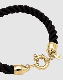 Kuzzoi - ICONIC EXCLUSIVE - Bracelet Male Cord Black 925 Sterling Silver Gold Plated