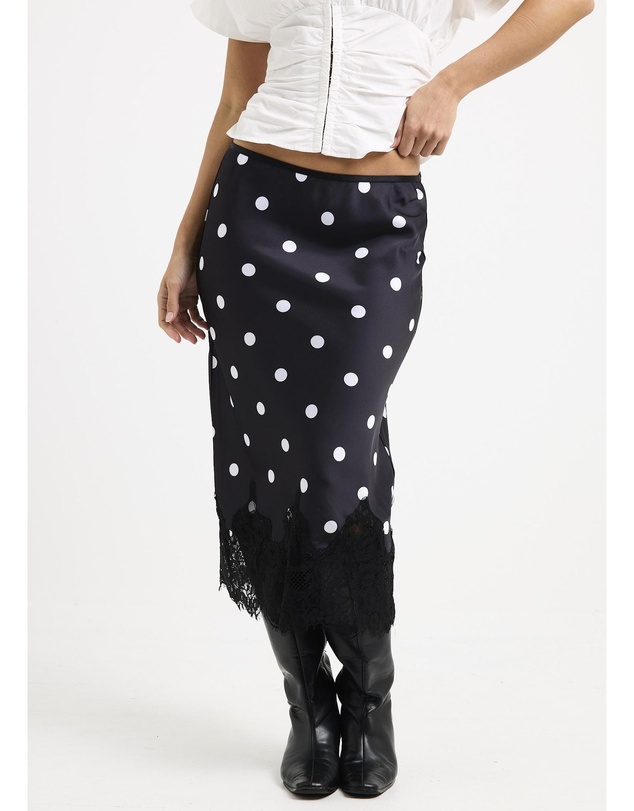 Alice In The Eve - Diana Spot Lace Trim Midi Skirt