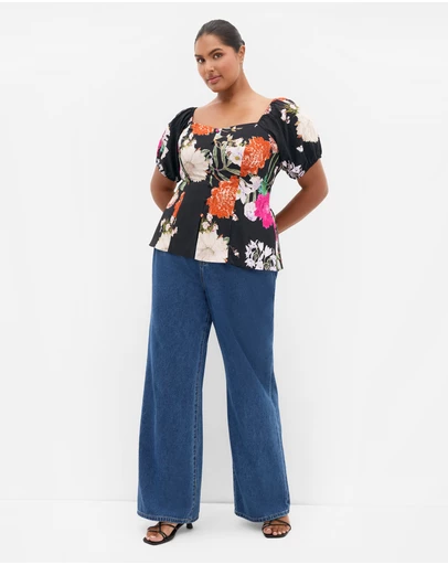 City Chic - Plus size Daydreams Print Corset Top - black