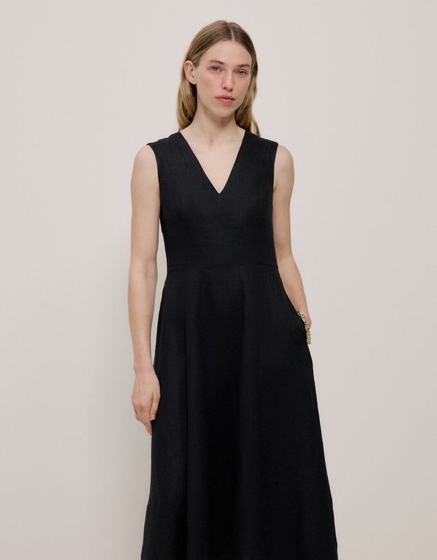 Trenery - Linen Panel Detail Sleeveless Dress in Black