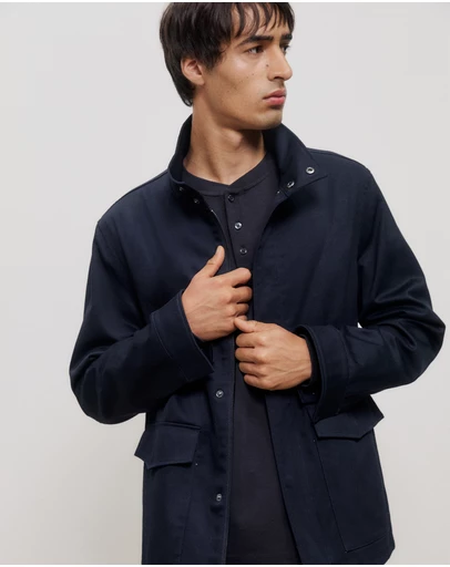 Trenery - Cotton Twill Zip Through Jacket in Navy