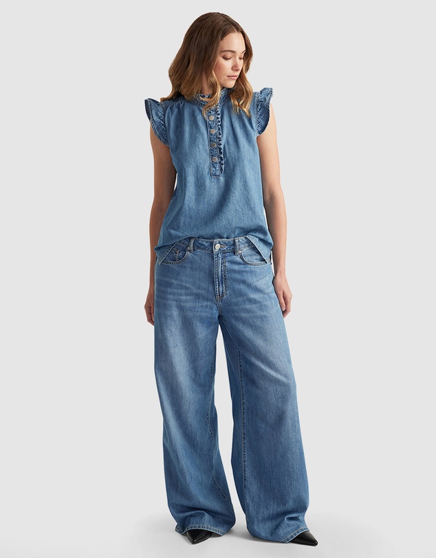 Decjuba - Celeste Denim Ruffle Blouse