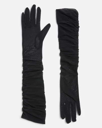 High Heel Jungle - Ariana Ruched Mesh Opera Glove - Black