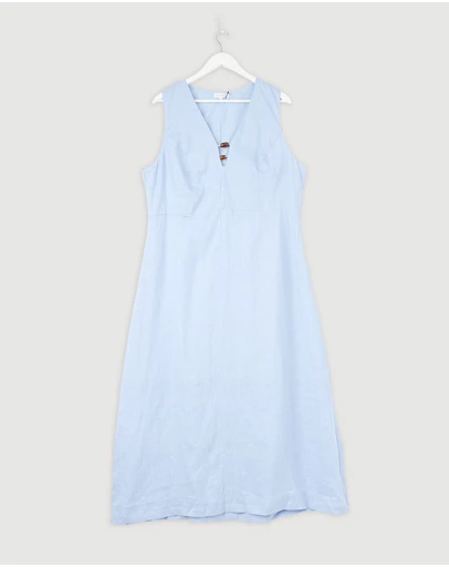 Revibe - Repaired AERE Cari Bead Detail Linen Midi Dress - AU 18