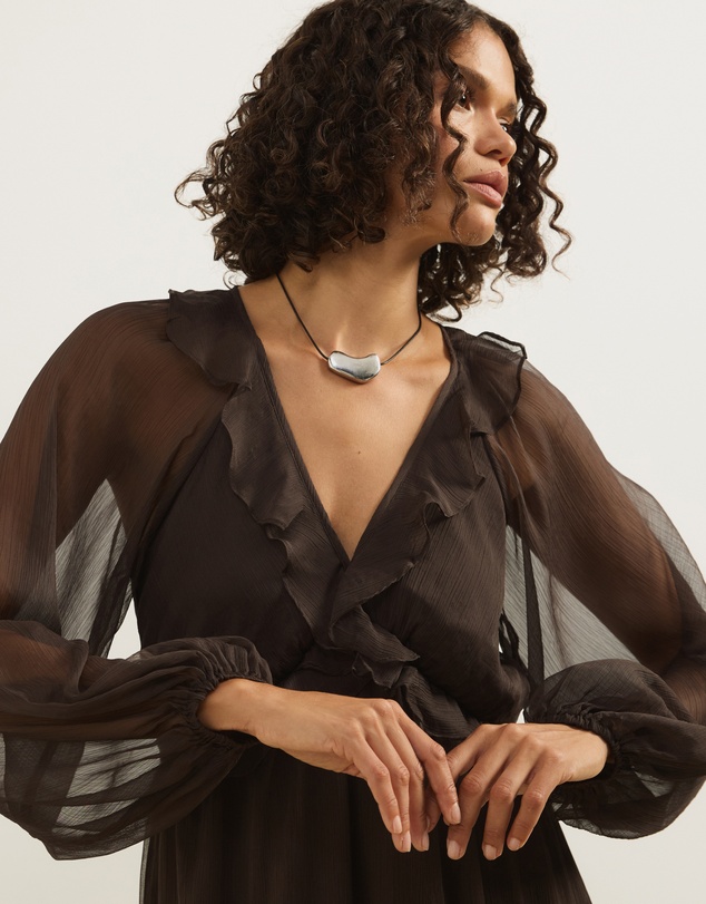 Atmos&Here - Tyla V-Neck Boho Midi Dress with Ruffle Detail