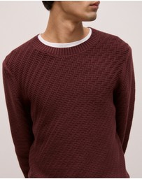 Trenery - Cotton Blend Textured Crew in Red Mahogany