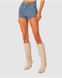 EDIKTED - Bow pocket washed denim shorts