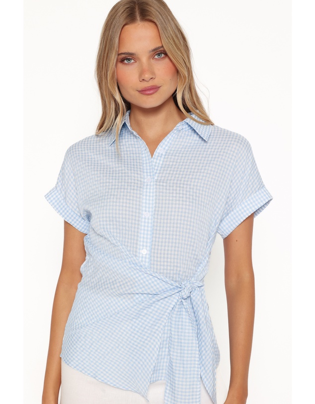 Petal & Pup - Shiloh Side Tie Shirt - Blue Gingham