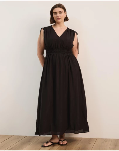 Atmos&Here Curvy - Luna Linen Blend Sleeveless Gathered Maxi Dress