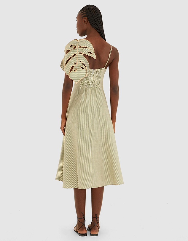 Farm Rio - Striped Monstera Leaf Sleeveless Dress