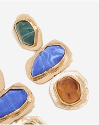 Lovisa - Worn Gold Blue & Green Acrylic Triple Layered Drop Earrings