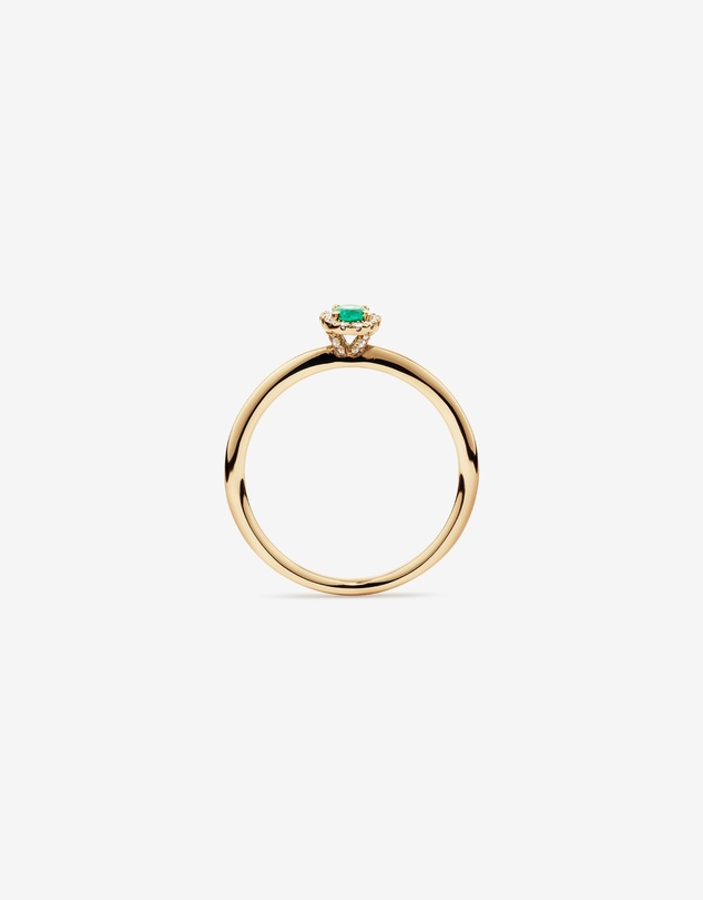 Michael Hill - Oval Cut Green Emerald Gemstone and 0.08 Carat TW Diamond Halo Ring in 10kt Yellow Gold