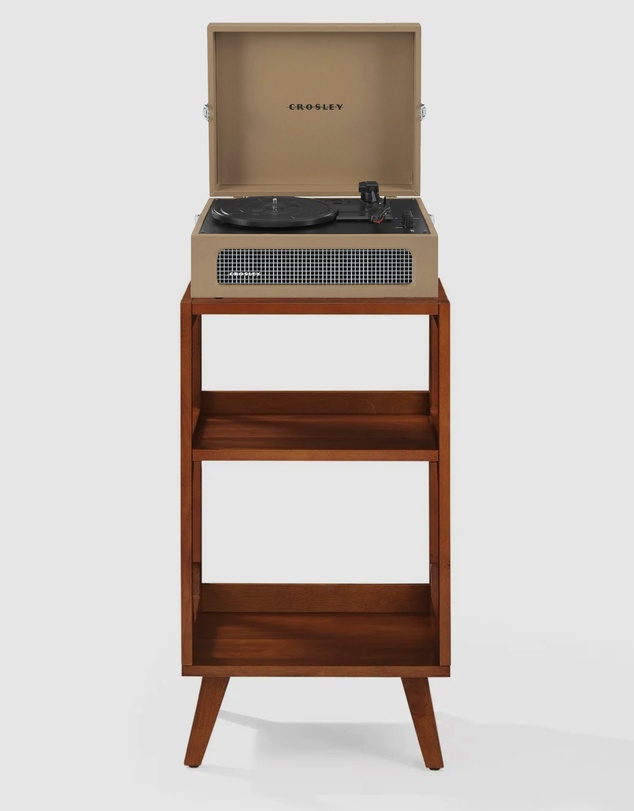 Crosley - Crosley Voyager Bluetooth Portable Turntable + Crosley Asheville Stand Bundle- Tan