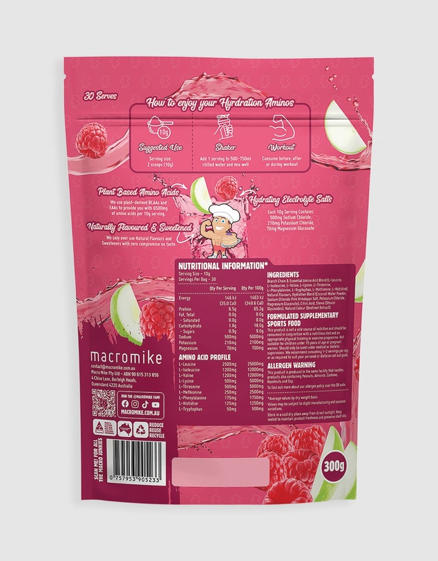 Macro Mike - Apple Raspberry Crush Plant Based Hydration Aminos - 300g