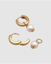 Kuzzoi - ICONIC EXCLUSIVE - Earrings Men's Creoles Pearl Pendant in 925 Sterling Silver Gold Plated