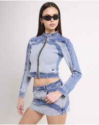 Neon Hart - Y2K Denim Moto Jacket