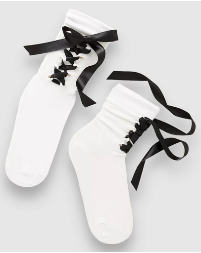 High Heel Jungle - Gifted Satin Ribbon Sock-White