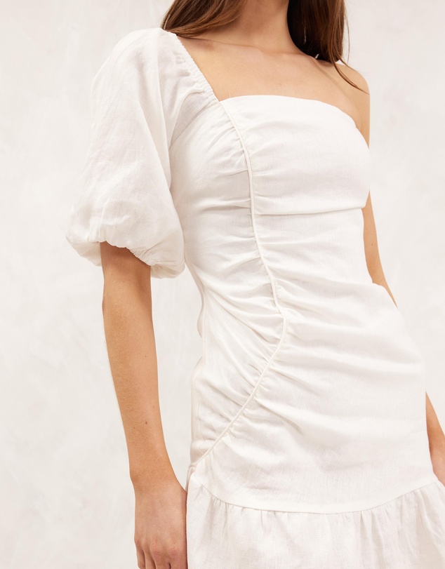 AERE - Linen One Shoulder Ruffle Hem Dress
