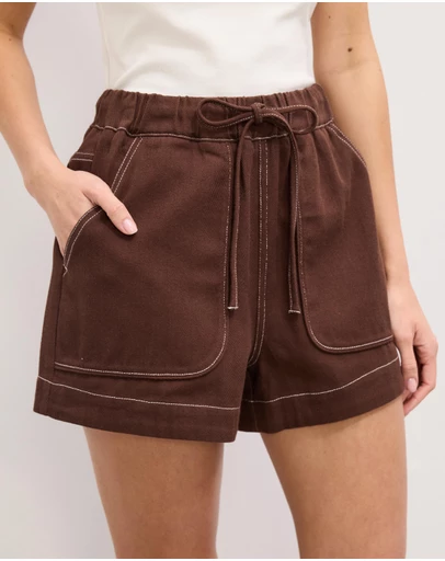 The Fated - Becky Contrast Stitch Twill Shorts