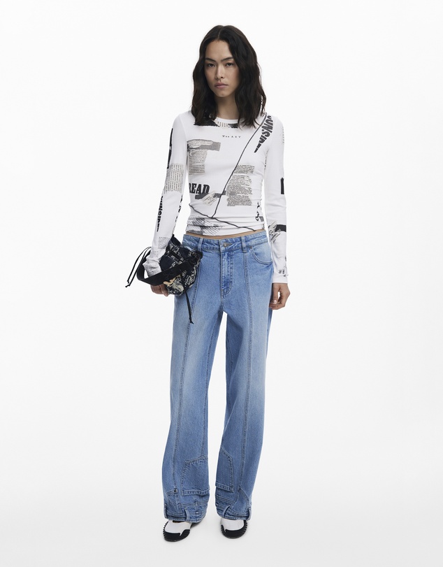 Desigual - Ribbed newspaper T-shirt