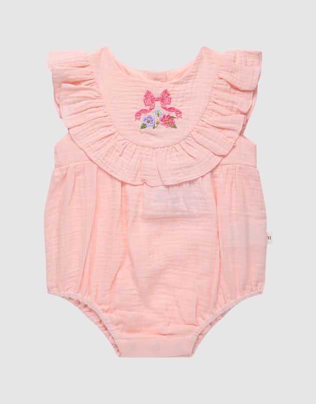 Fleur Harris - 'Heirloom Treasures' Blossom Frill Romper in Soft Pink